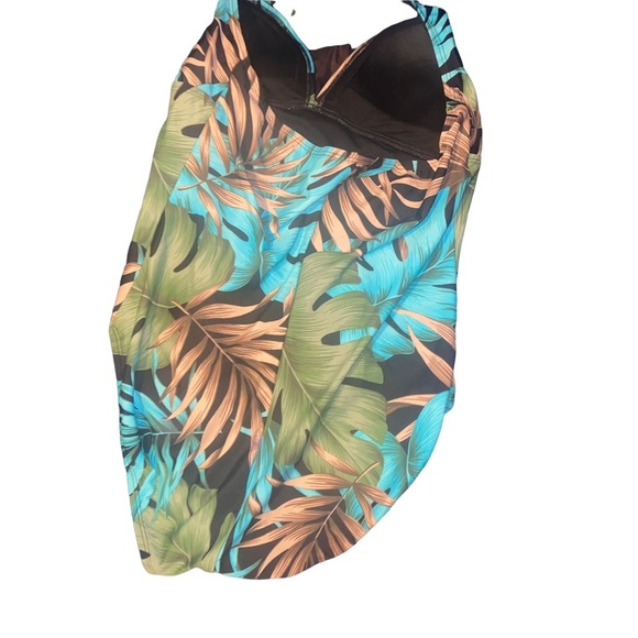 New Speedo one piece halter palm Hawaiian leaf print  swimsuit plus size 16 - Picture 2 of 5